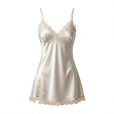Spaghetti Strap Satin Lace Nightgown - Black