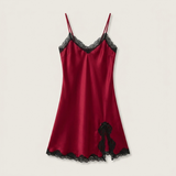 Spaghetti Strap Silk Lace Nightgown - Wine