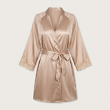 Satin Lace Trim Robe - White