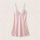 Spaghetti Strap Satin Lace Nightgown - Black