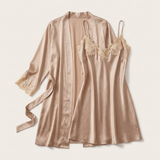 Satin Lace Nightgown & Robe Set - Pink