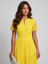 Robe midi ligne A en mélange coton œillet été femme