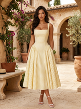 Vestido midi con falda completa de cuadros vichy para mujer de verano