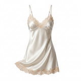 Spaghetti Strap Satin Lace Nightgown - Black