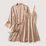 Satin Lace Nightgown & Robe Set - Pink