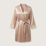Satin Lace Trim Robe - White