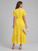 Robe midi ligne A en mélange coton œillet été femme