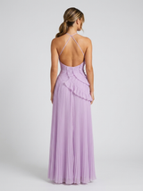 Robe longue plissée à volants dos nu invitée mariage