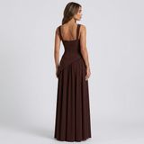 Women’s Draped Satin Feel Maxi Dress – Sculpted Elegant Silhouette