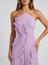Robe longue plissée à volants dos nu invitée mariage