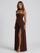 Draped Satin Feel Maxi Dress Evening Women