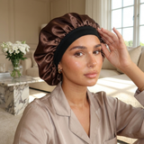 Ensemble bonnet en satin et chouchou - Gris argenté