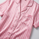 Pyjama femme en soie rayé manches courtes rayures roses