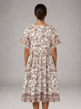 Robe midi à col en V fleurie pour été femme