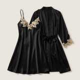 Satin Lace Nightgown & Robe Set - Pink