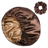 Ensemble bonnet en satin et chouchou - Gris argenté