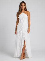 Robe longue plissée à volants dos nu invitée mariage