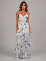 Floral Chiffon Look Ruffle Maxi Dress Summer Women