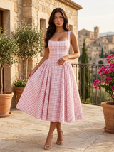 Vestido midi con falda completa de cuadros vichy para mujer de verano