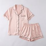 Women Silk Short Sleeve Notch Collar Pajama Set Pale Mauve