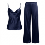 Spaghetti Strap Satin Pajama Set - Navy