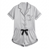 Short Sleeve Satin Pajama Set - Dark Green