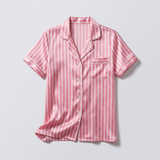 Pyjama femme en soie rayé manches courtes rayures roses