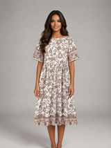 Robe midi à col en V fleurie pour été femme