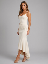 Vestido maxi asimétrico con corsé floral para mujer de noche