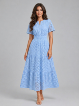 Robe midi ligne A en mélange coton œillet été femme