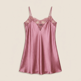 Spaghetti Strap Silk Lace Nightgown - Dusty Rose