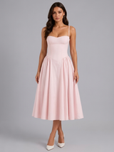 Vestido midi con corsé floral y escote corazón para cóctel de mujer