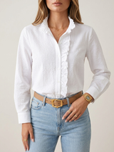 Women’s Striped Ruffle Front Blouse