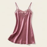 Spaghetti Strap Silk Lace Nightgown - Dusty Rose