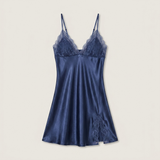 Spaghetti Strap Satin Lace Nightgown - Black