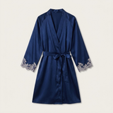Satin Lace Trim Robe - White
