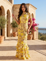 Floral 3D Applique Midi Dress Wedding Guest