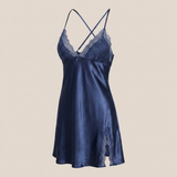 Spaghetti Strap Satin Lace Nightgown - Black