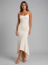 Vestido maxi asimétrico con corsé floral para mujer de noche