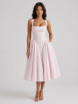 Vestido midi con falda completa de cuadros vichy para mujer de verano