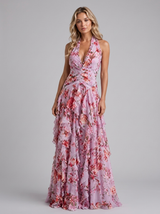 Vestido maxi halter floral para invitada de boda