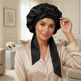 Bonnet en satin avec nœud - Noir