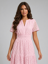 Robe midi ligne A en mélange coton œillet été femme