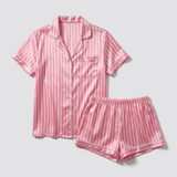 Pyjama femme en soie rayé manches courtes rayures roses
