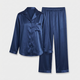 Silk Satin Pajama Set Women Long Sleeve Button Up Lavender