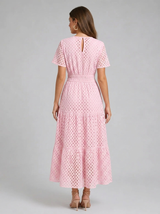 Robe midi ligne A en mélange coton œillet été femme