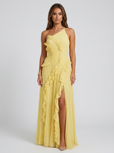 Robe longue plissée à volants dos nu invitée mariage