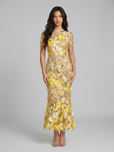 Floral 3D Applique Midi Dress Wedding Guest