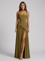 Draped Satin Feel Maxi Dress Evening Women