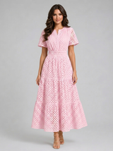 Robe midi ligne A en mélange coton œillet été femme